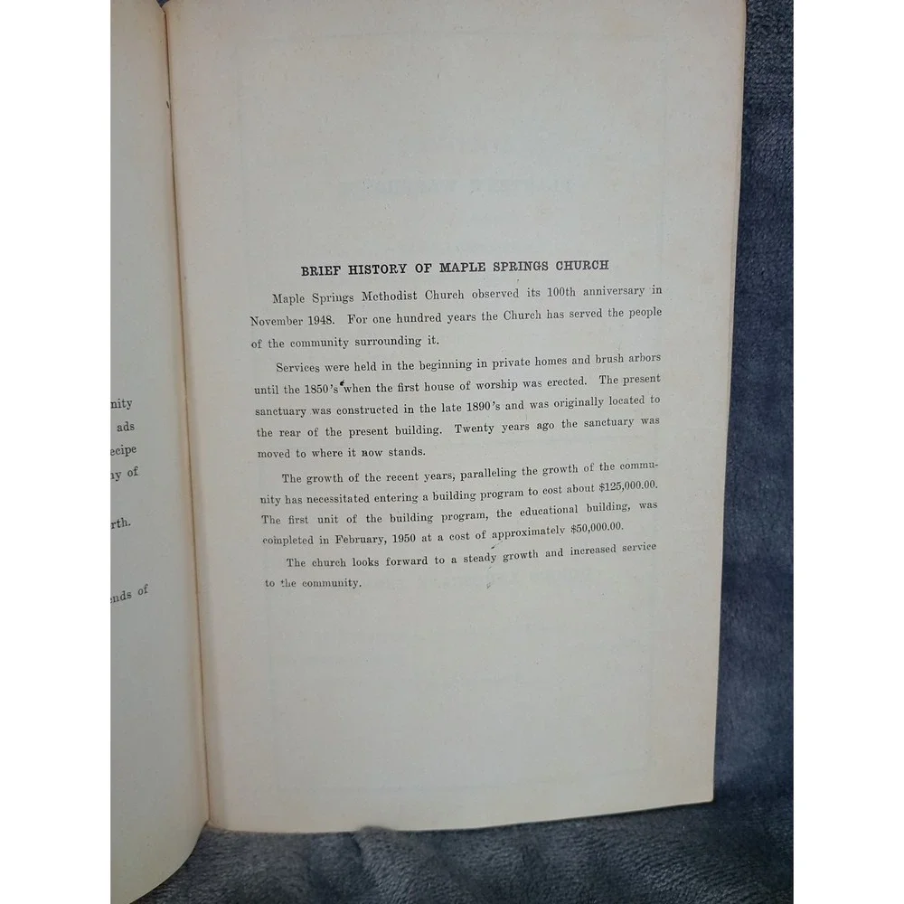 Maples Springs Methodist Church Cookbook 1950  First Edition Winston-Salem, NC‎